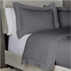 The Threadery 3 Piece Queen Duvet Cover Set Pure Belgian Linen Gray Quiet Shade
